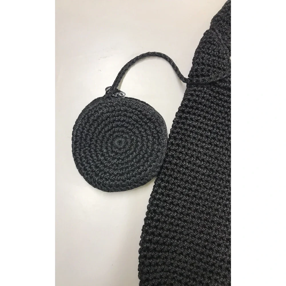 Divine Small Handmade Crocheted Crossbody with Attached Coin Purse Black 10